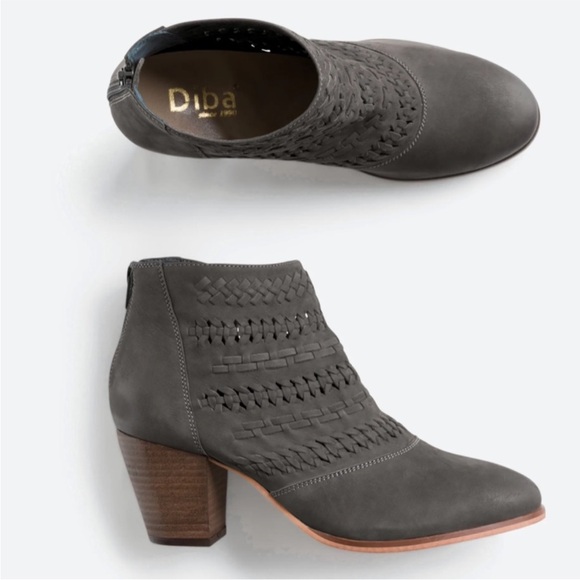 Diba Shoes - DIBA Sleek Woven Leather Bootie Heeled Boots Dark Grey Brown NEW Size 8